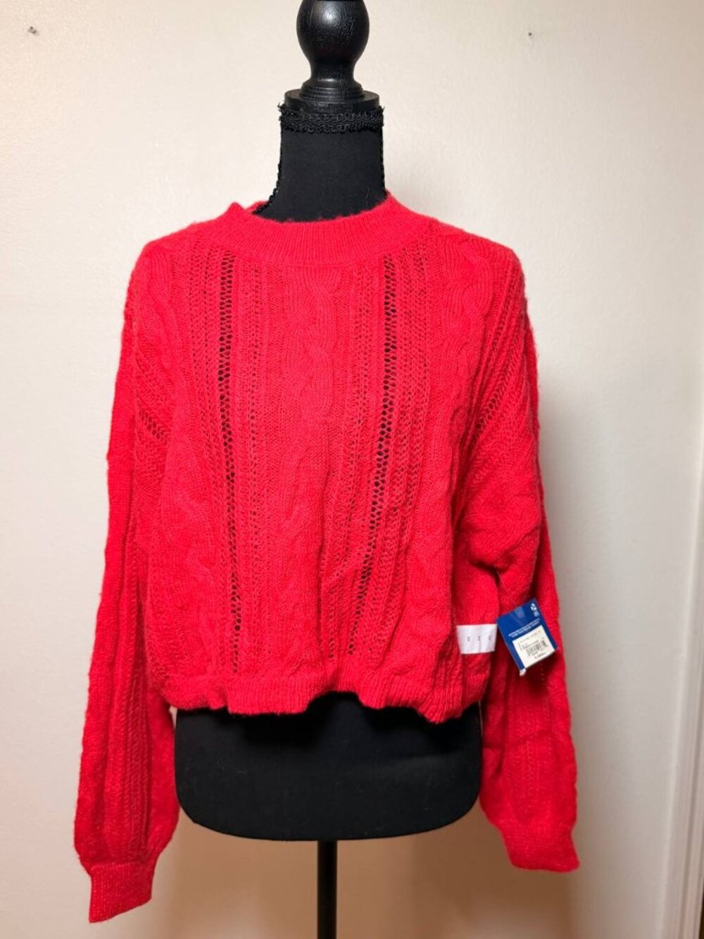 NWT Arizona Jean Co Tomato Red Cable Knit Sweater Cropped Cozy Girl XS